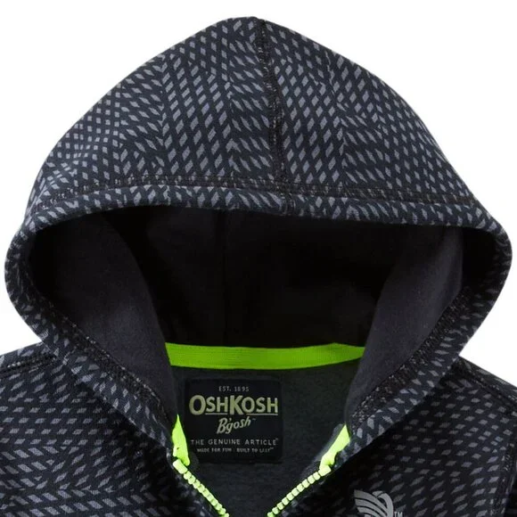 NWT Oshkosh Bgosh Toddler Boys Cardigan Hoodie Jacket Black Jersey-Lined… - Picture 2 of 5